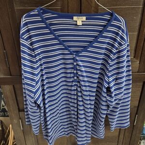 Style & Co Women's Plus Size Blue Strip Pullover Top 3X